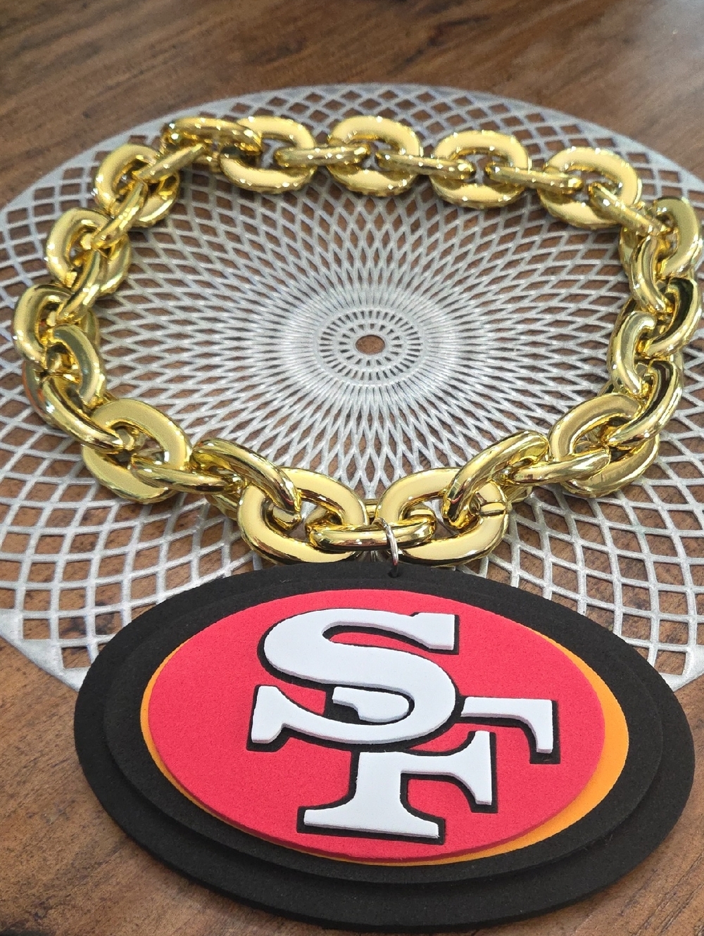 Gold Chain Necklace with Red SF Pendant